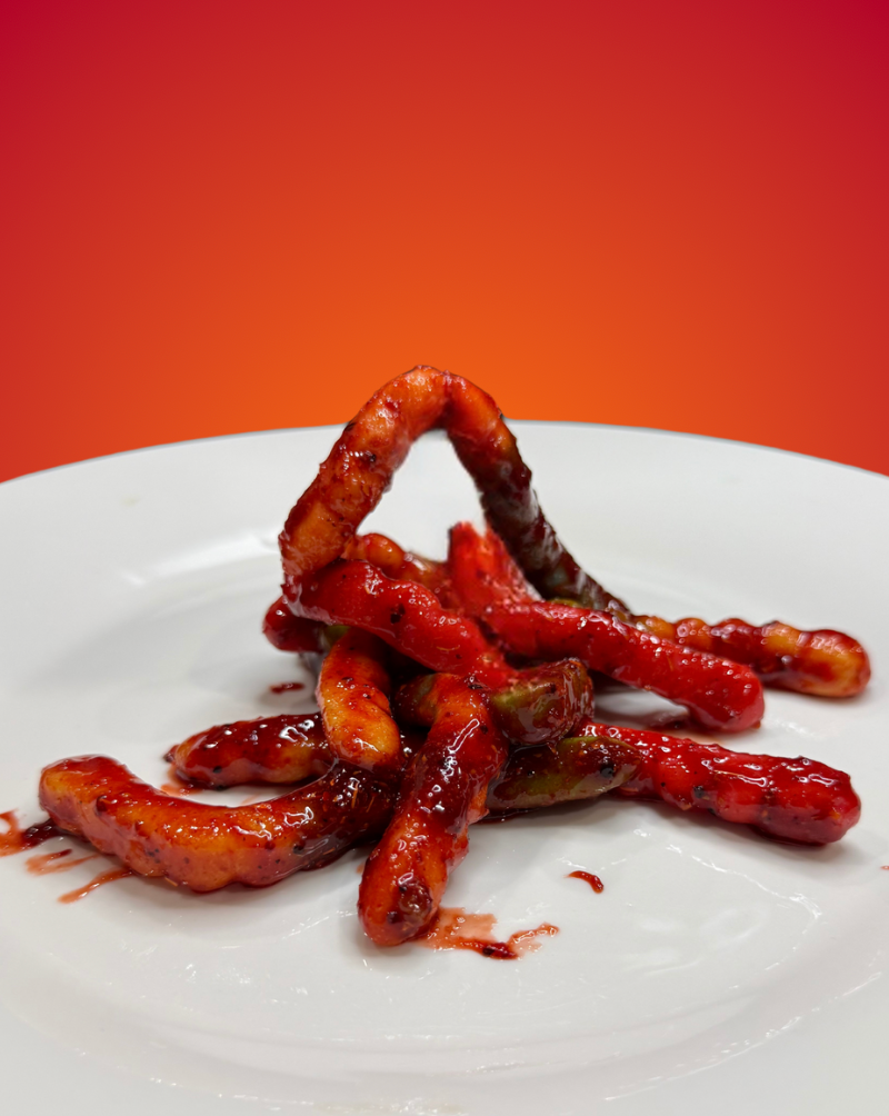 Sour Worms with Chamoy